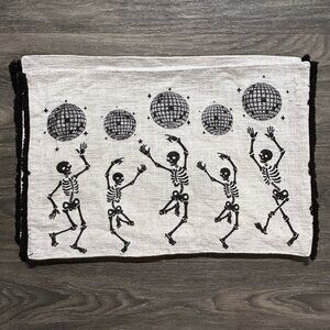 Halloween Tahari Home Skeleton & Disco Ball Placemats Set 4 Spooky Season Fringe